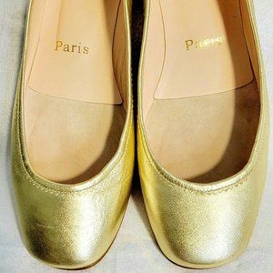Christian LOUBOUTIN Gold Leather Ballet Style Flats 36